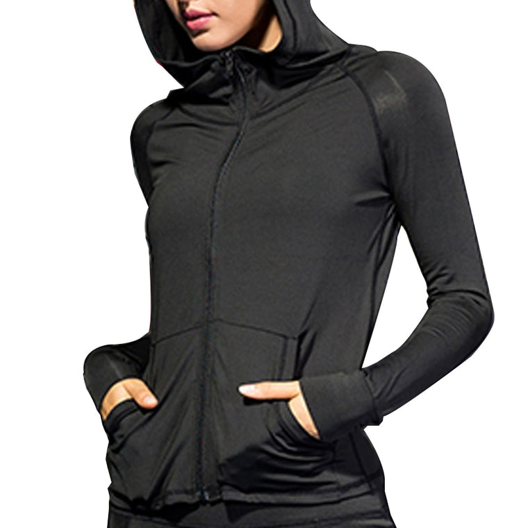 Female Running Zipper Jacket Coat Women Sports Yoga Training Hooded Workout Fitness Breathable Tops Long Sleeve Gym Sweatshirts
