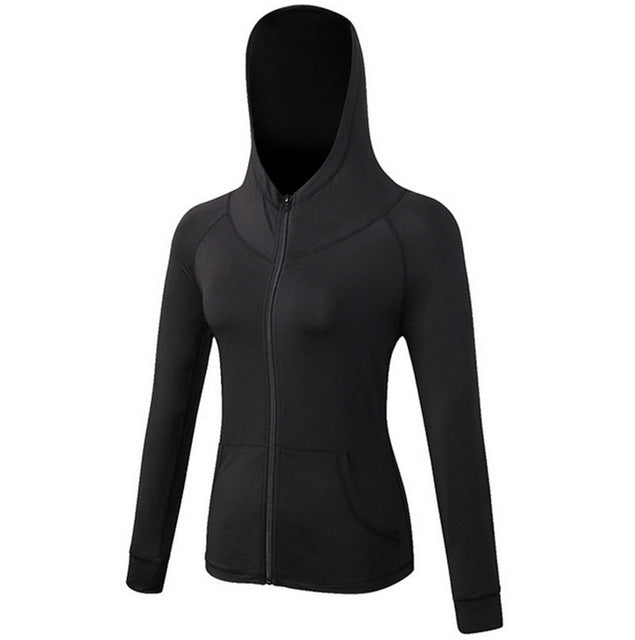Female Running Zipper Jacket Coat Women Sports Yoga Training Hooded Workout Fitness Breathable Tops Long Sleeve Gym Sweatshirts