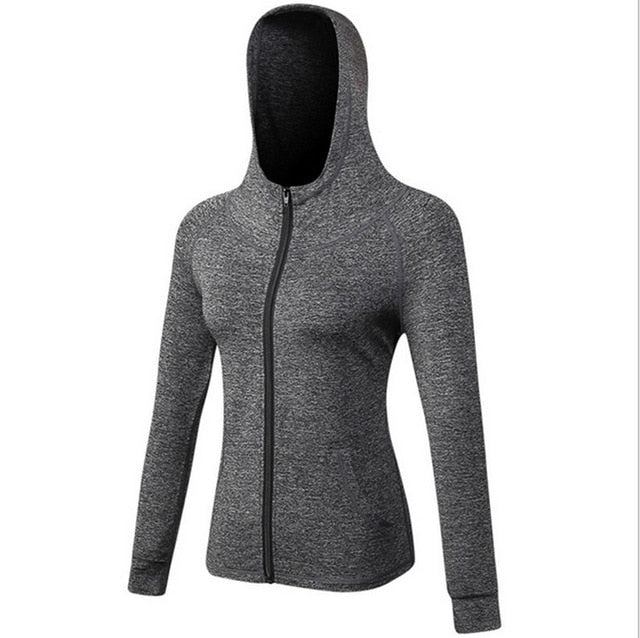 Female Running Zipper Jacket Coat Women Sports Yoga Training Hooded Workout Fitness Breathable Tops Long Sleeve Gym Sweatshirts