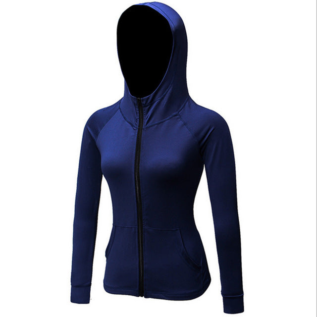 Female Running Zipper Jacket Coat Women Sports Yoga Training Hooded Workout Fitness Breathable Tops Long Sleeve Gym Sweatshirts