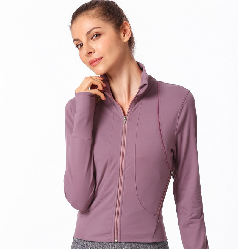 Women Running Jackets Sports Tops Stand Collar Autumn Winter Zipper Coat Gym Sportswear Fitness Training  Jogging Sports Jacket