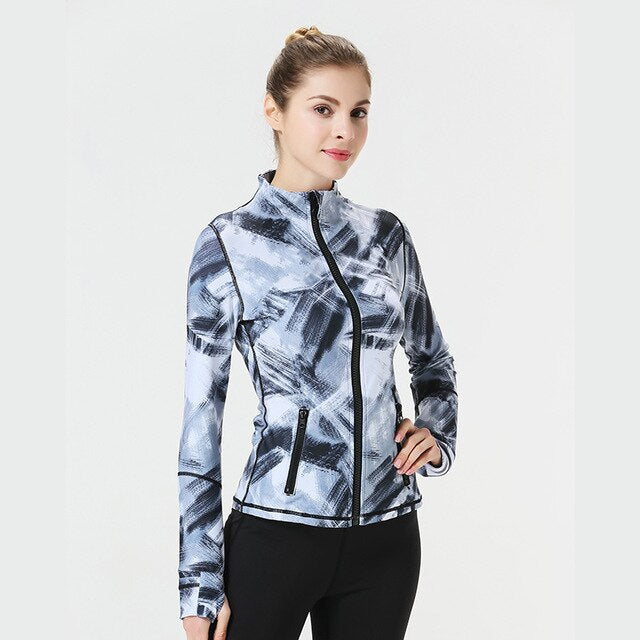 Women's Thumb Jackets 2019 New Long Sleeve Running Coat Yoga Gym Fitness Tight Tops Quick-Dry Breathable Sports Jacket Women