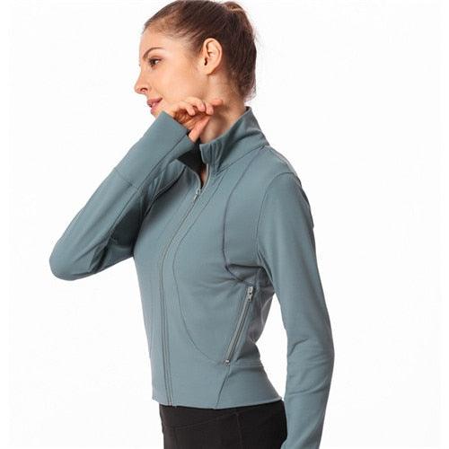 Women Running Jackets Sports Tops Stand Collar Autumn Winter Zipper Coat Gym Sportswear Fitness Training  Jogging Sports Jacket
