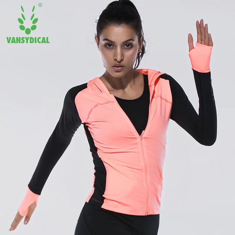 Hooded Women Yoga Shirts Gym Fitness Clothing Training Sports Tops Sportswear Long Sleeve Zipper Running Jackets Reflective XXL