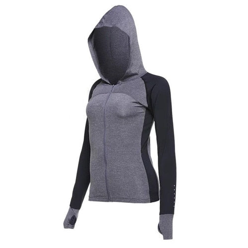 Hooded Women Yoga Shirts Gym Fitness Clothing Training Sports Tops Sportswear Long Sleeve Zipper Running Jackets Reflective XXL