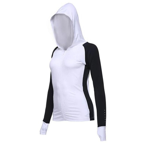 Hooded Women Yoga Shirts Gym Fitness Clothing Training Sports Tops Sportswear Long Sleeve Zipper Running Jackets Reflective XXL