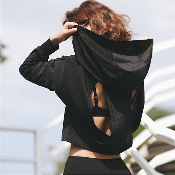 Fashion Backless Hollow Out Autumn Jacket Women Workout